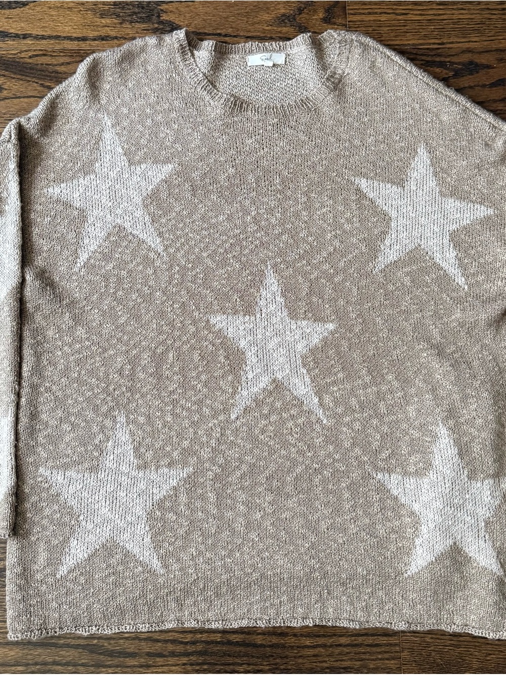 easel Taupe Crewneck Sweater with Cream Star Motif